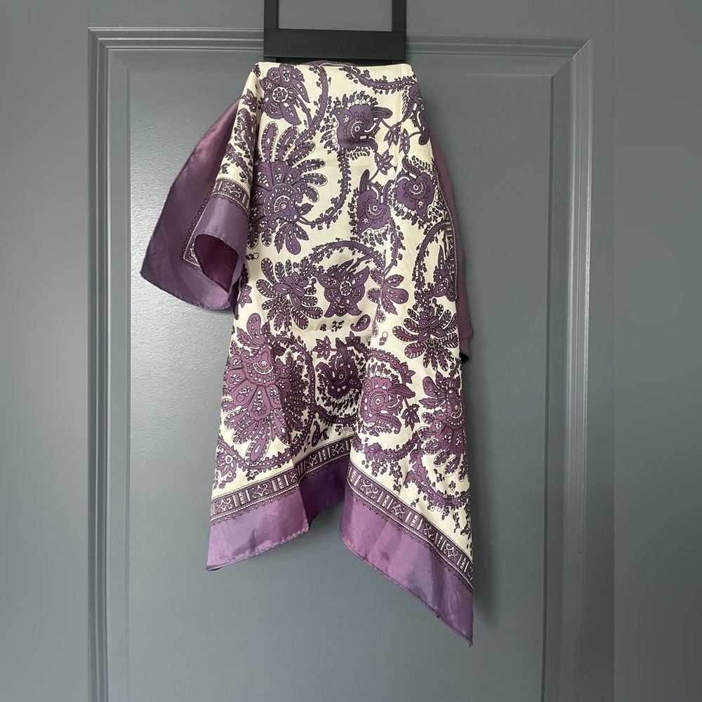 Purple and Cream Scarf. 25x25”. Made in Japan.